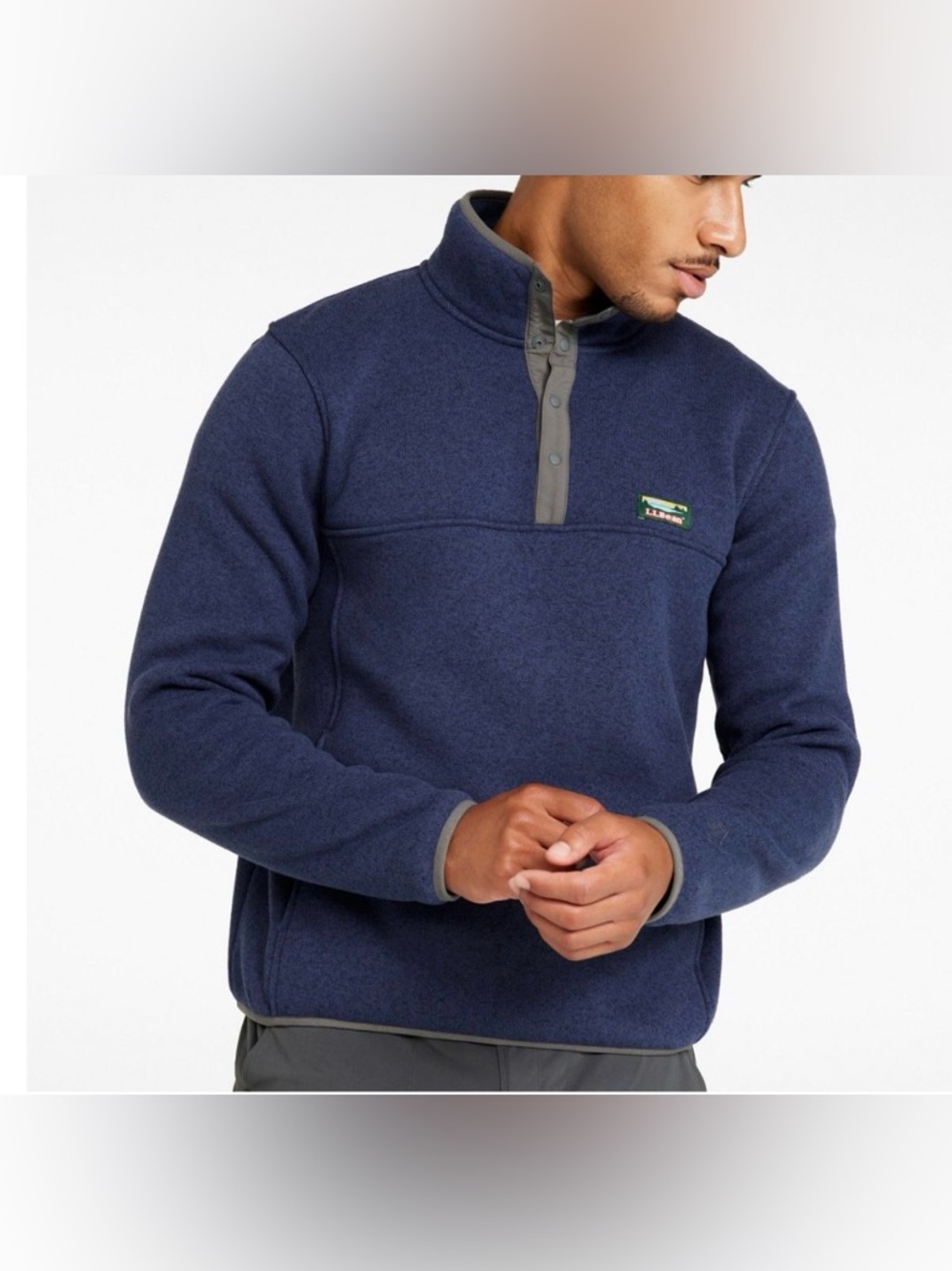 LL Bean Sweater Fleece Pullover Snap Jacket Men’s Medium Blue Slightly Fitted
